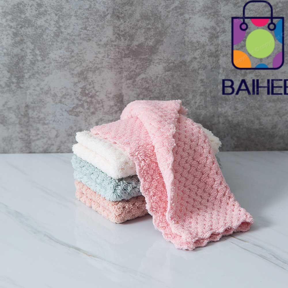 Baihee 1/3PCS ผ้าทําความสะอาดกระจกหน้าต่าง Scouring Pad ไมโครไฟเบอร์อุปกรณ์ครัวทําความสะอาด Rags