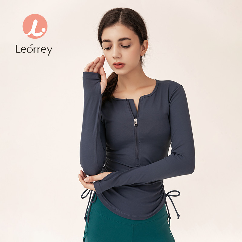 Leorrey-ชุดโยคะ แห้งเร็ว ความเร็วในการวิ่ง ซิป แขนยาว ชุดกีฬา