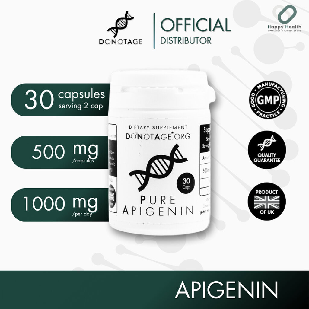 Apigenin (30 แคปซูล) Do Not Age 500 mg. ลดการอักเสบ ต้านเบาหวาน ลดความกังวล เพิ่ม NAD+ ชะลอวัยเซลล์ ต้านชรา