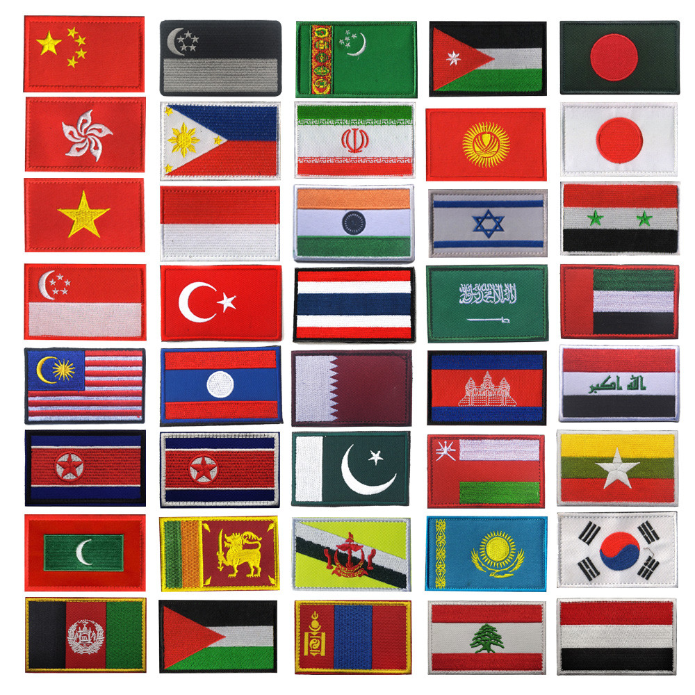 Asia Country Accessories National Flag Badge ขายส่งปัก Velcro Armband ป้ายผ้า Korea China Saudi Isra