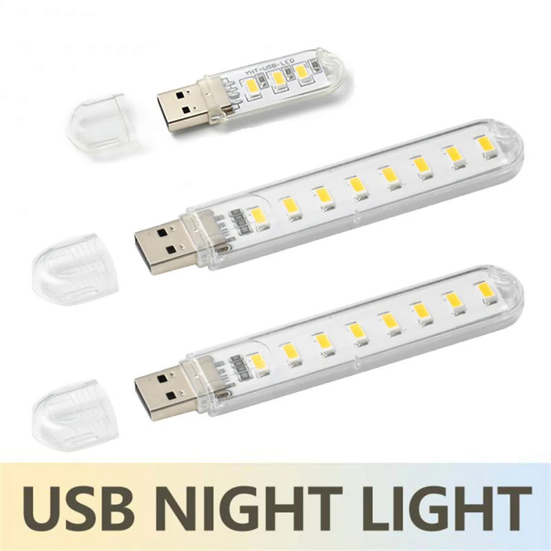 Mini Portable Led Usb Light 3/8 LEDS Book Light Reading Night Light Warm White 5V Power 3000K-7000K 