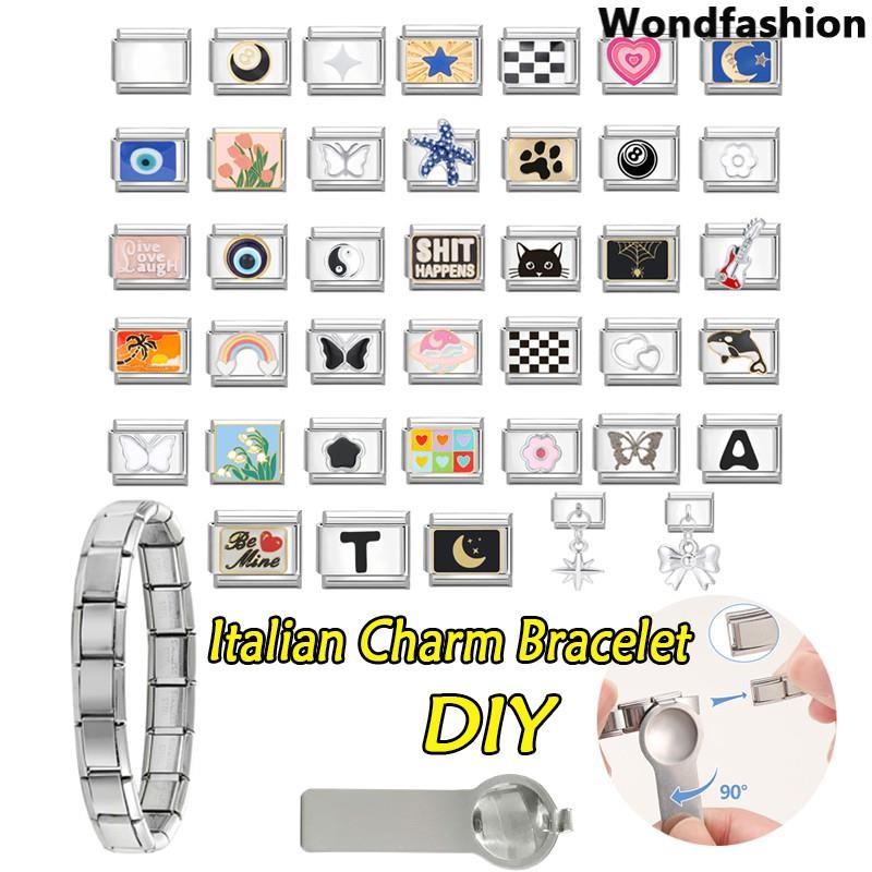 50 รุ่นร้อนอิตาเลี่ยน Charm สร้อยข้อมือ Fit 9 มม.สร้อยข้อมือสแตนเลส DIY เครื่องประดับทําอุปกรณ์เสริม Retro บุคลิกภาพโมดูลสร้อยข้อมืออุปกรณ์เสริม