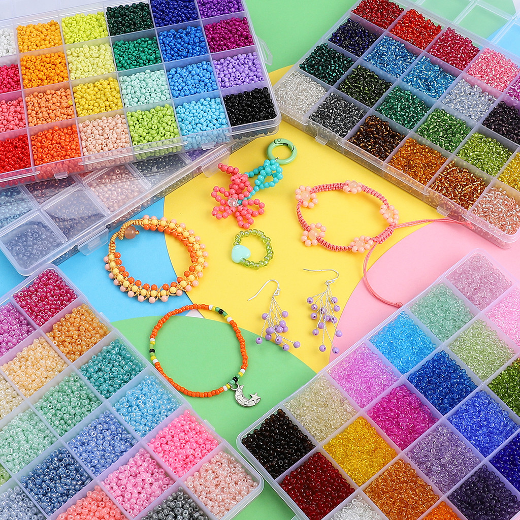 ชุดลูกปัดข้าวสาร 3mm 24สี ในกล่อง สีทึบ-ใส-มุก-ครีม สำหรับทำเครื่องประดับ งานแฮนด์เมด DIY