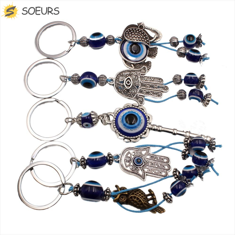 Soeurs Evil Eye พวงกุญแจ, ปุ่มนกฮูกสีฟ้า Lucky Eye พวงกุญแจ, อุปกรณ์เสริมคีย์ช้างกระเป๋า Charm ตุรกี Fatima มือจี้เครื่องประดับของขวัญ