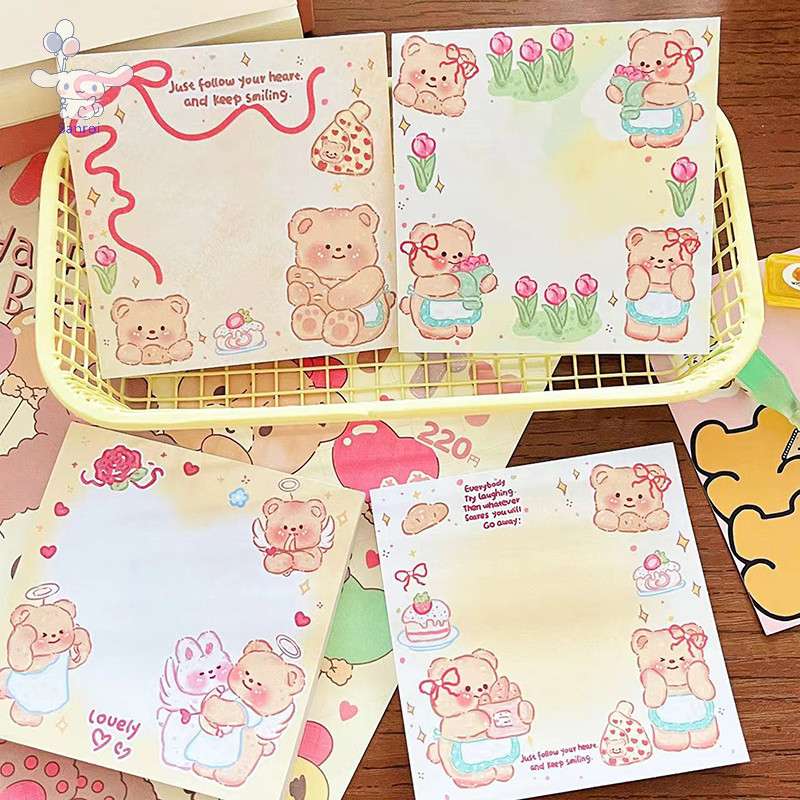 [San] 50แผ่น/หนังสือการ์ตูนเนยหมี Sticky Note Self-Adhesive Tearable Note Pad Memoranda เครื่องเขียนสํานักงานอุปกรณ์การเรียน POP