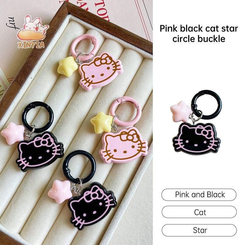 สีชมพูสีดํา Cat Star Key Chain น่ารักการ์ตูนจี้คู่นักเรียนกระเป๋าเป้สะพายหลังจี้XINYIA.TH