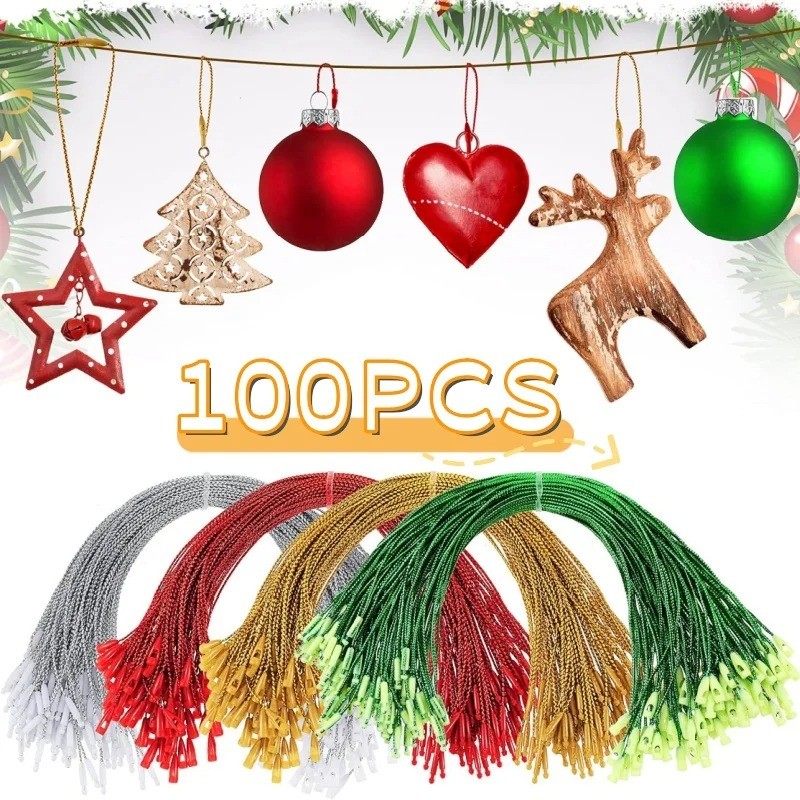 100 ชิ้นเครื่องประดับคริสต์มาสแขวน Snap ต้นคริสต์มาสแขวนตกแต่งเชือก Christmas Party แขวน Strings DIY แท็กป้าย Line