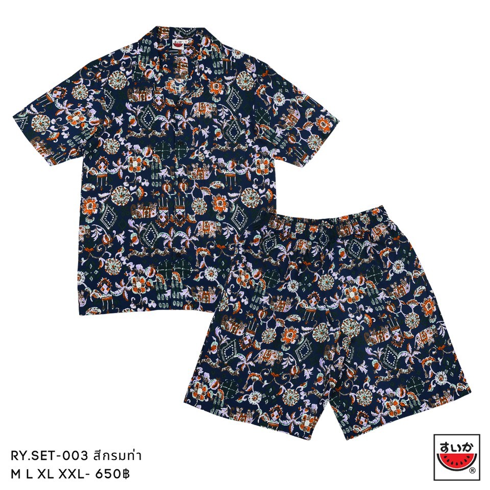 แตงโม (SUIKA) - เสื้อคอปกฮาวายผ่าหน้า มาพร้อมกางเกงขาสั้น เอวยืด (RY.SET-003)