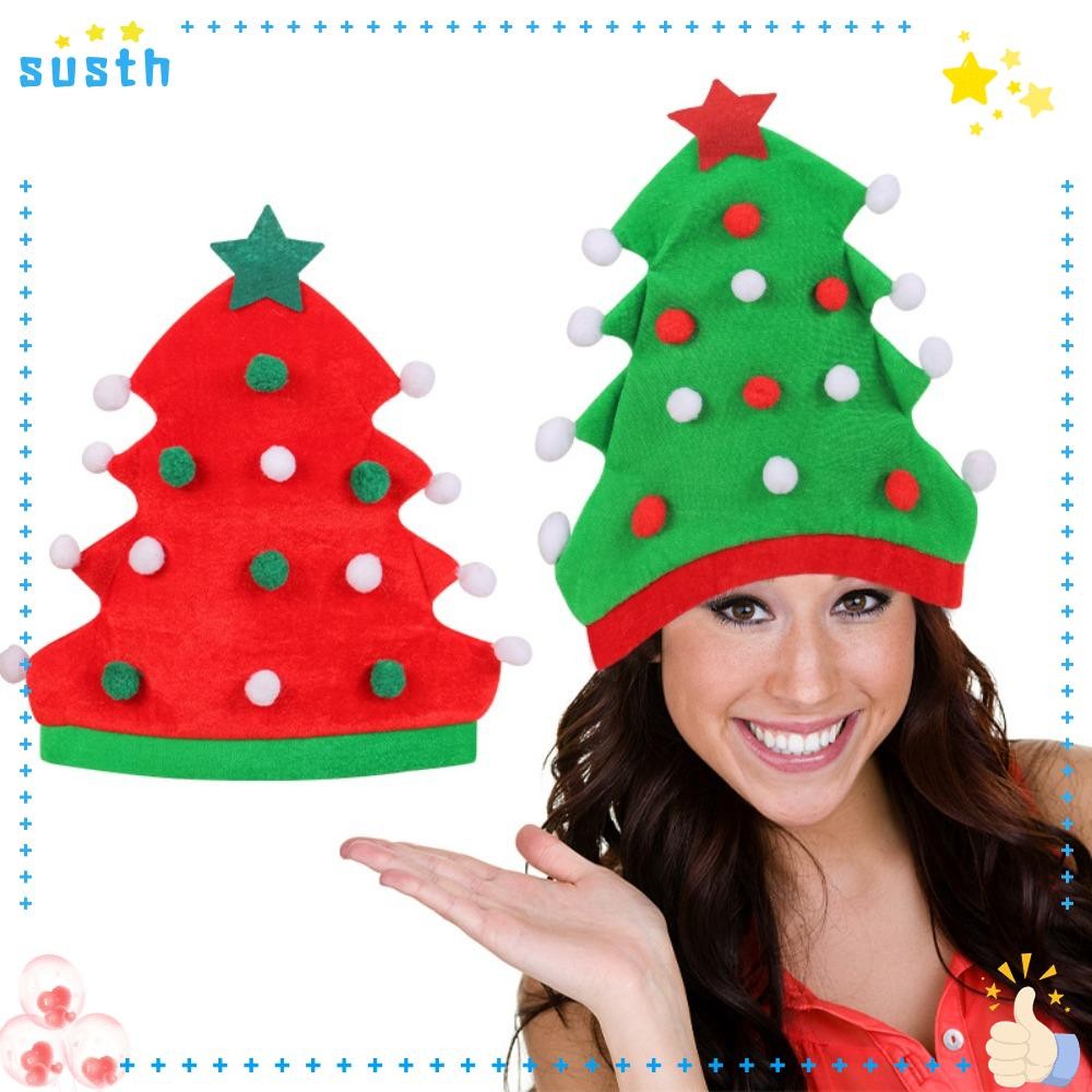 Susth Balls Santa Hat, Christmas Xmas Creative Christmas Tree Hat, Party Supplies Soft Year Outdoor Xmas Cap