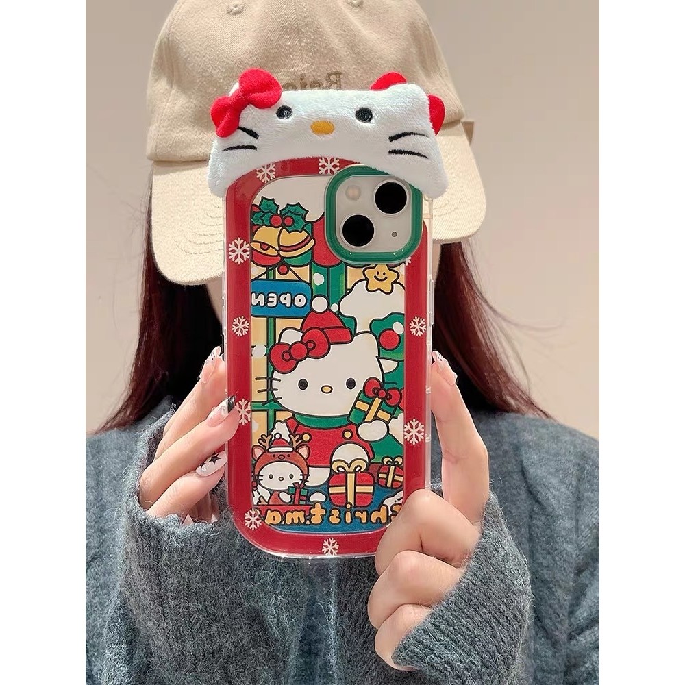สามมิติตุ๊กตา Hello Kitty คริสมาสต์เคส iPhone iPhone Case 11 Case iPhone 13 Case iPhone 15 PRO MAX Case