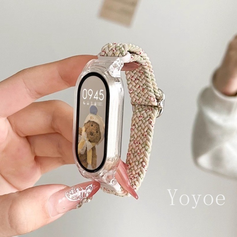 ยืดหยุ่นถักไนลอน Solo Loop สําหรับ Xiaomi Mi Band 9 8 NFC สายคล้องคออุปกรณ์เสริมสร้อยข้อมือ correa สําหรับ Miband 7 5 6 4 3