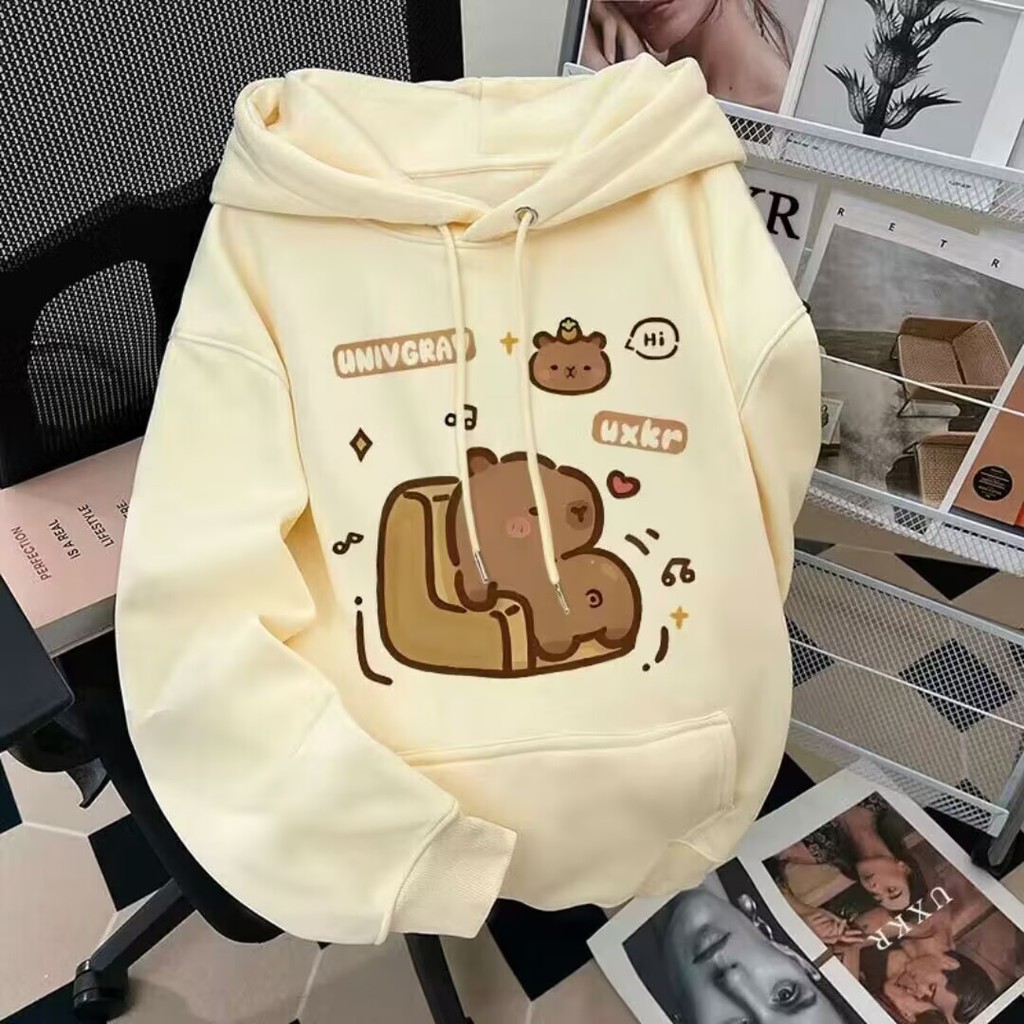 เสื้อกันหนาวฮูดี้เด็ก พิมพ์ลายหมีน่ารัก แขนยาว สำหรับนักเรียน ขนาด_unisex_ฤดูหนาว