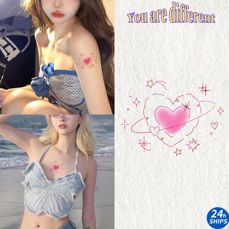 รอยสักลายรัศมีรูปหัวใจสาวน่ารักแขนสักสติกเกอร์รอยสักกันน้ํายาวนาน7วันสติกเกอร์ผิวรอยสักปลอมชั่วคราว