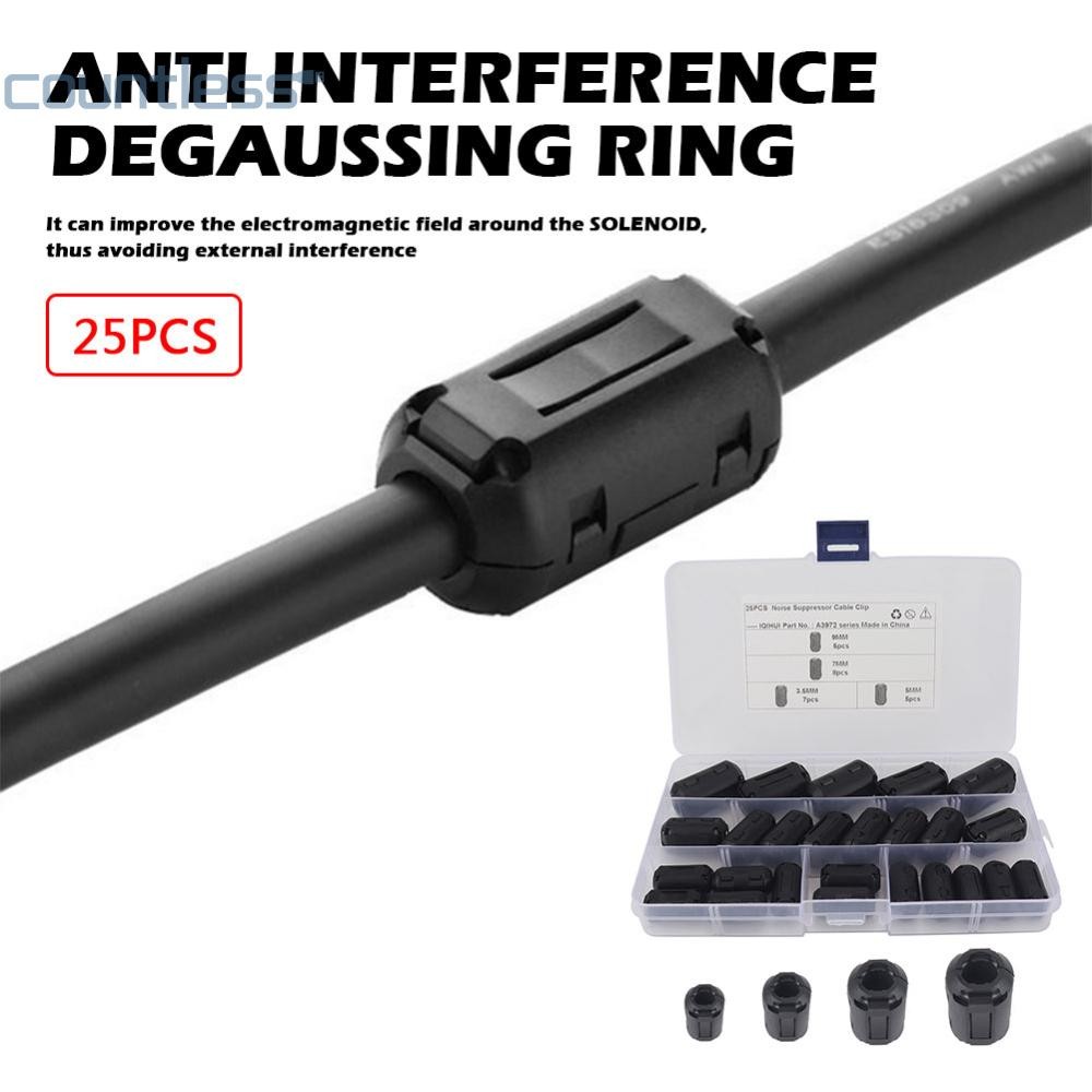 25 ชิ้น Ferrite Core แหวน Clamp Kit 3.5 มม./5 มม./7 มม./9 มม.ตัวกรองเสียงรบกวน Suppressor [courless.