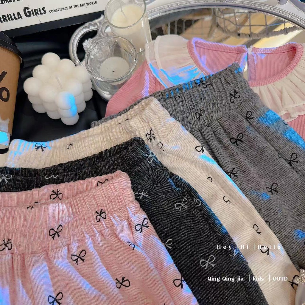 [มล] 80-160ซม สาวฤดูใบไม้ผลิฤดูใบไม้ร่วงพิมพ์กางเกงขากว้างเด็กสวมใส่ด้านนอกโบว์ เลกกิ้ง ยืดหยุ่นตรงกางเกงลําลอง - รูปที่ 3