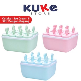 KUKE Cetakan Ice Cream 8 Slot Dengan Gagang / Alat Pencetak Puding Agar-agar Jelly Coklat Yogurt Es Krim Popsicle Ice Sorbet Loli Anti Pecah / Mold Stick With Handle / Wadah Tempat Cetak 8 Sekat Unik Bahan Plastik PP Food Grade Multifungsi
