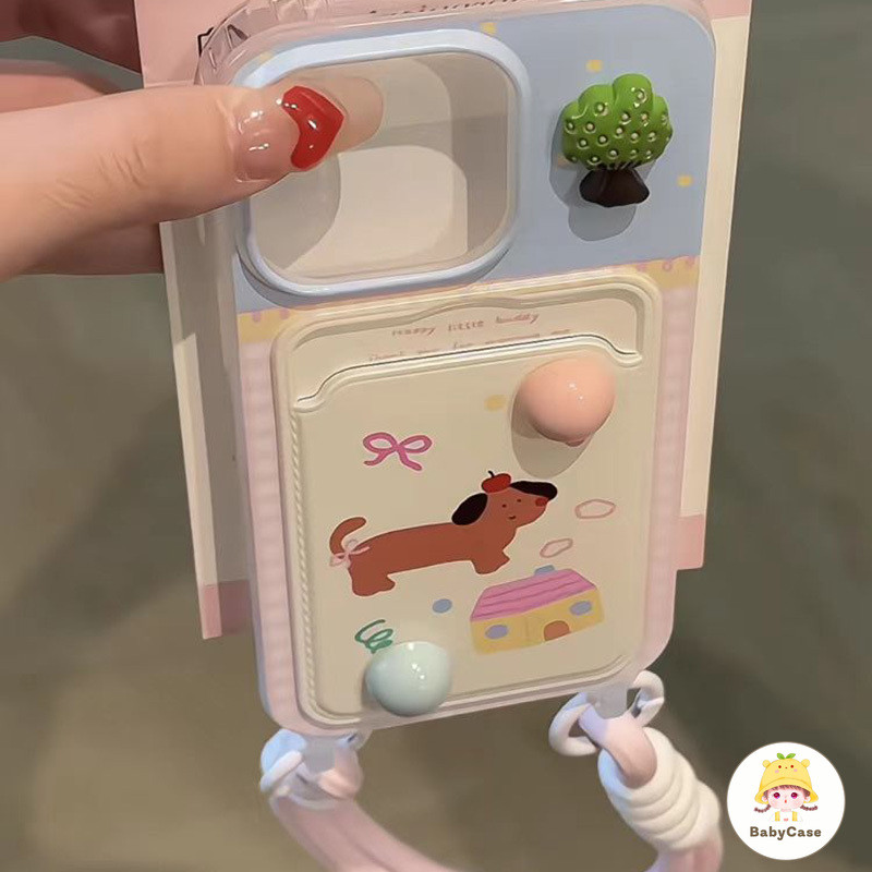 สร้อยข้อมือลูกสุนัขการ์ตูนน่ารักน่ารัก เคส iPhone 11 15 13 12 14 Pro Max XR 7Plus X XS Max 7 8 14 15 Plus SE 2020