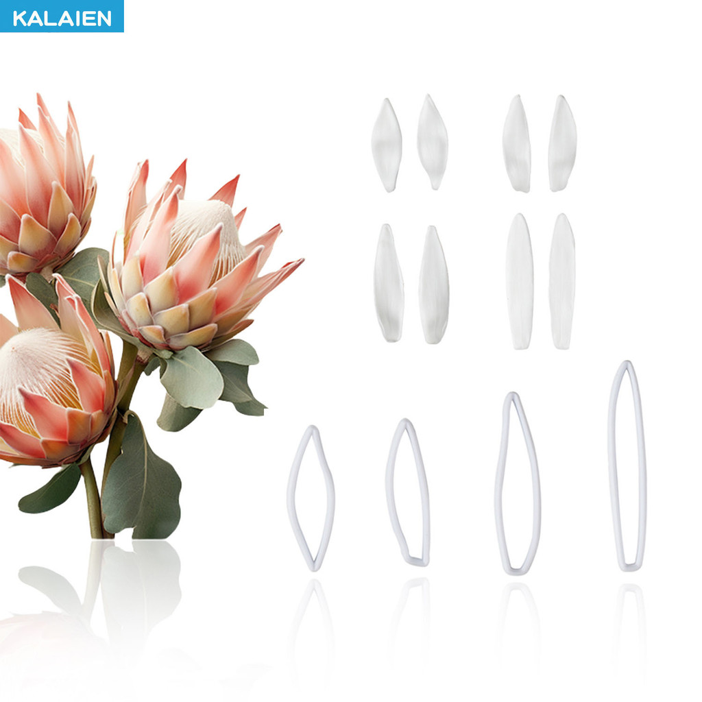 8pcs Protea ดอกไม้ Fondant Mould ชุดกลีบหลอดเลือดดําซิลิโคนเครื่องตัดพลาสติก DIY Sugarcraft,Clay,Fondant Mould ทําเครื่องมือเหมาะสําหรับเค้กตกแต่งน้ําตาลดอกไม้