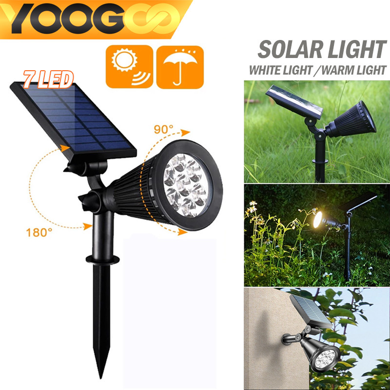 7 Led Solar Light ไฟปักสนาม ติดผนังโซล่าเซลล์ White Warm Light ไฟตกแต่งสวน ไฟทางเดิน โคมไฟปักดิน ส่องต้นไม้และสวน