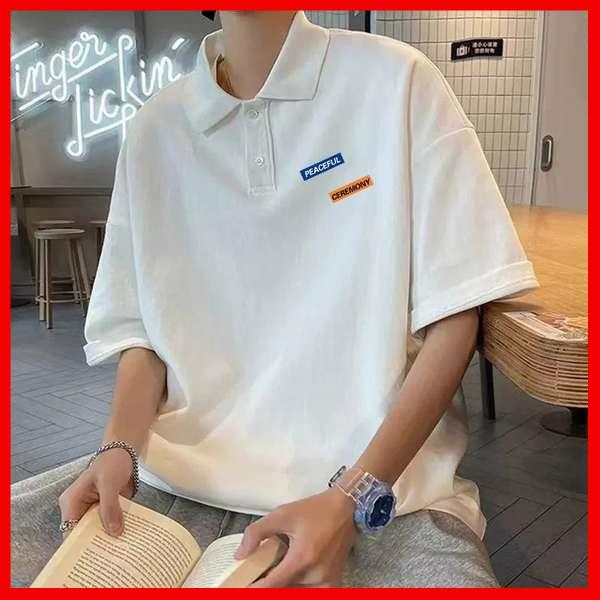 เสื้อโปโลชาย เสื้อโปโลแบบเรียบง่ายเสื้อยืดแขนสั้นแบบใหม่ฤดูร้อนเสื้อคอตตอนแท้ระบายอากาศได้ลำลองเสื้อยืดผู้ชายมีปก