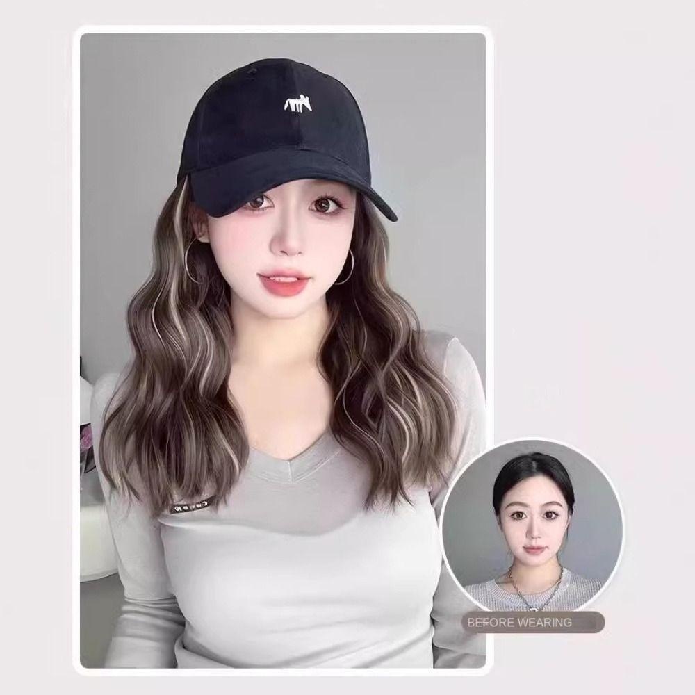 ฮิลาริโอ หมวกเบสบอลพร้อมวิกผม, ชิ้นเดียวไฮไลท์สีบลอนด์ผมยาวหยัก,แฟชั่นแฮร์พีชสไตล์เกาหลีระบายอากาศปรับหมวกวิกผมผู้หญิง - รูปที่ 4