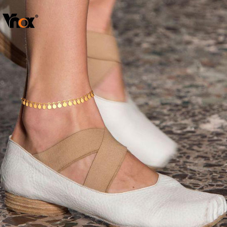 Vnox Gold สีพู่ Anklets Chain สําหรับผู้หญิงสแตนเลส Anklets Chain ผู้หญิงรอบแท็กเท้าเครื่องประดับฤดู