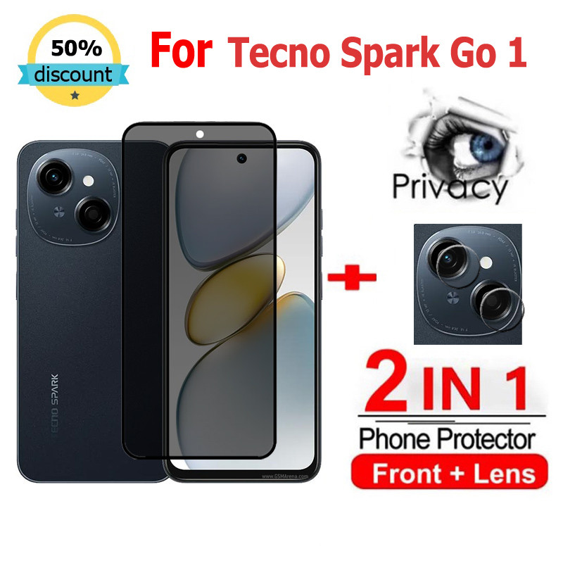 2 in 1 ฟิล์ม Tecno Spark GO 1 ฟิล์มกระจกนิรภัยกันรอยหน้าจอ กันแอบมอง เพื่อความเป็นส่วนตัว สําหรับ Te