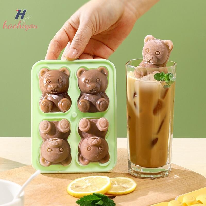 <haohiyou> 4 กริดหมีแม่พิมพ์น้ําแข็ง 3Dหมีซิลิโคนถาดน้ําแข็งDIY Ice Ballน้ําผลไม้นมเครื่องทําน้ําแข็งสําหรับแช่เย็นเครื่องดื่มครัวเครื่องมือถ้วยDecor Nice