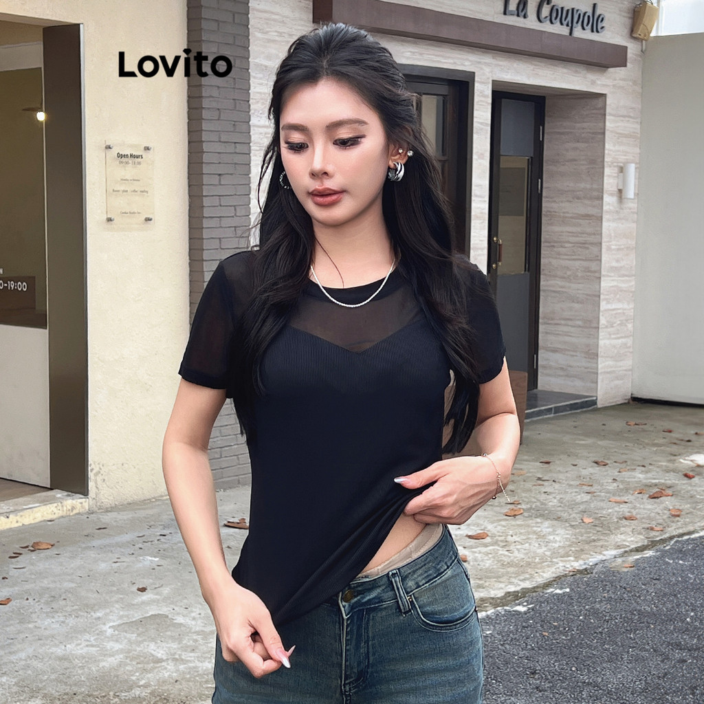 Lovito เสื้อยืดตาข่ายสำหรับผู้หญิง L104ED318