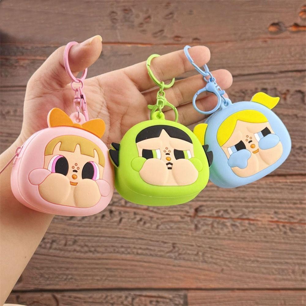 OHWK Silicone Purse กระเป๋าสตางค์พวงกุญแจลายการ์ตูน The Powerpuff Girls กระเป๋าถือ POP MART
