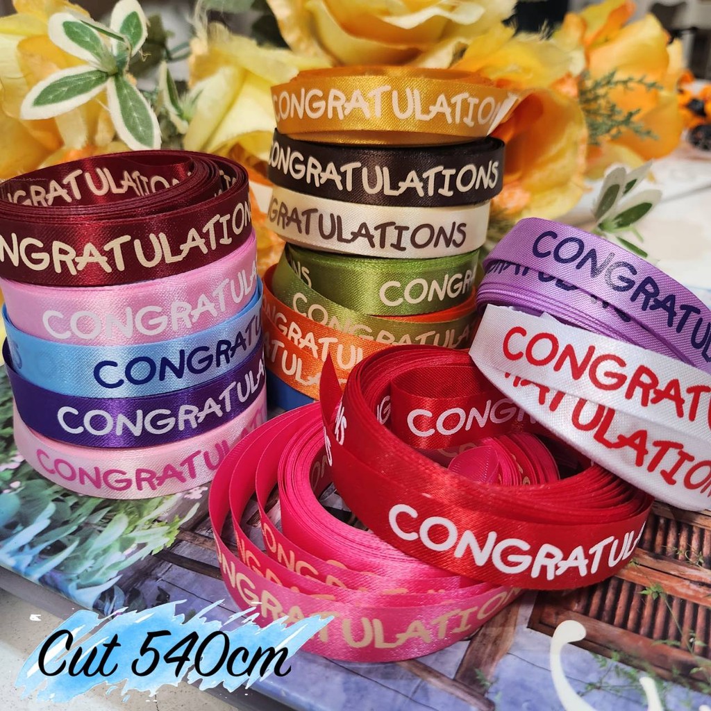มีหลายสีให้เลือก 12mm ริบบิ้น ผ้าต่วน Congratulations Ribbon ขนาดเล็ก กว้าง 12 มิล ribbon for diy มี