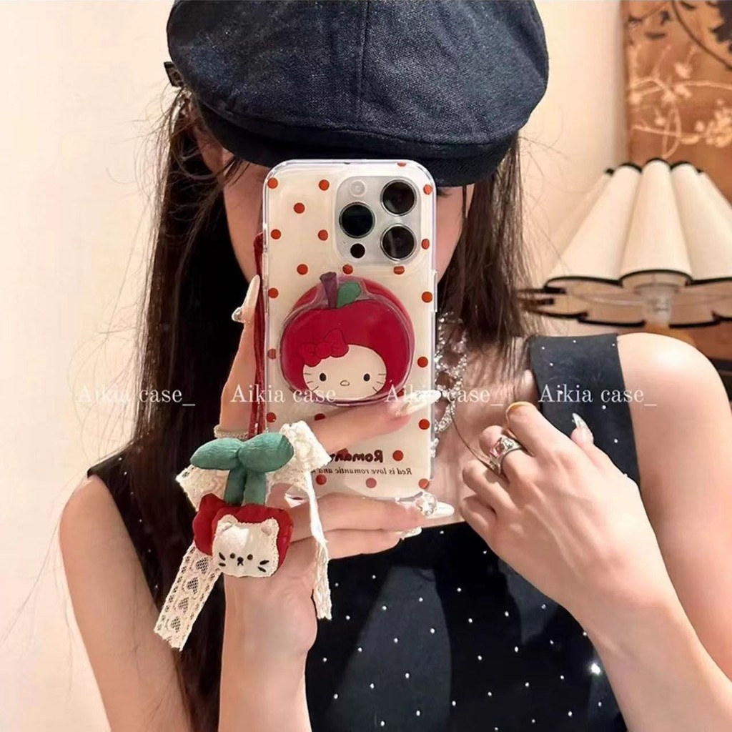 เคสโทรศัพท์มือถือสำหรับ iPhone 11 12 13 14 15 16 Pro Max PLUS สีแดงเชอร์รี่ ktcat เคสนิ่มกันกระแทกเคสป้องกันเคสแม่เหล็ก zlwy