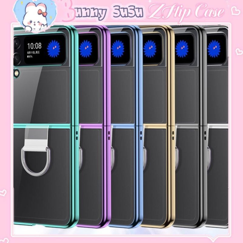 2 สไตล์ - เคส Samsung Z Flip 4 - Z Flip4 - ZFlip4 - Flip4 5G มีขอบกระจกและวงแหวนถอดออกได้