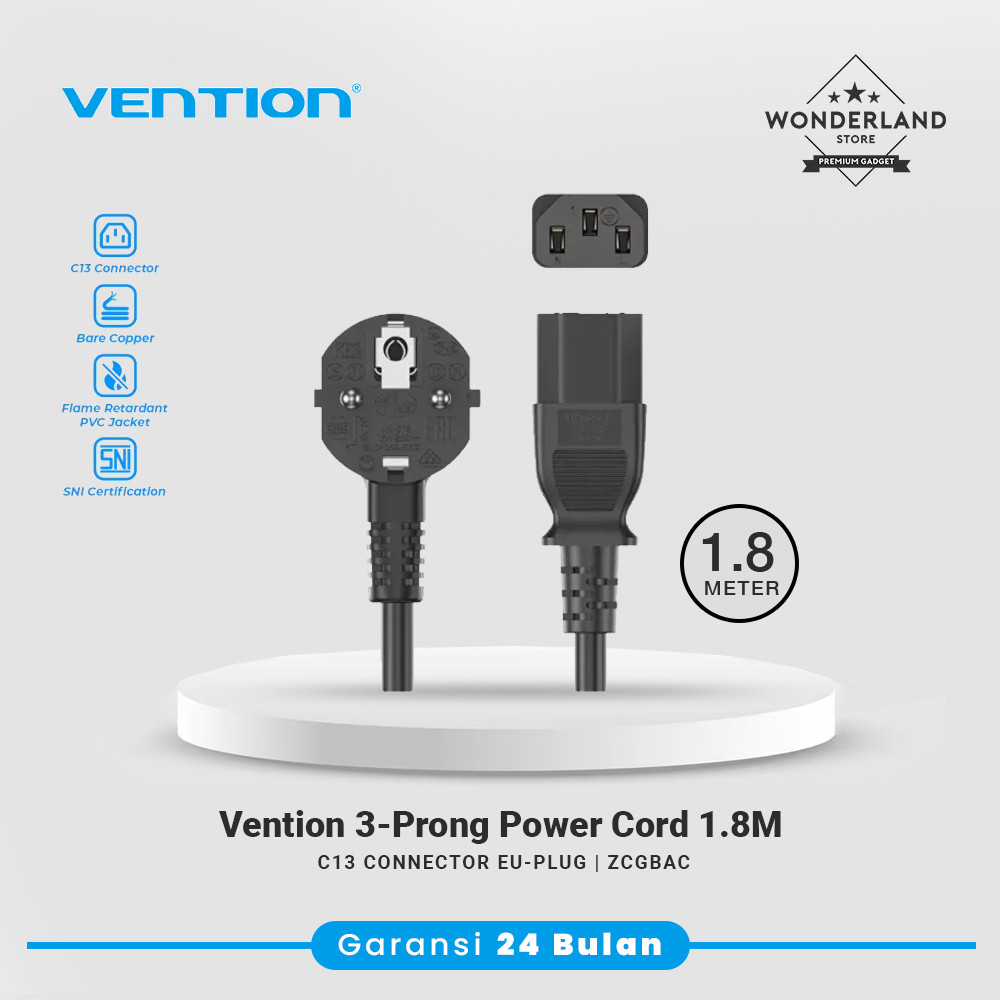 Vention CPU C13 สายไฟตัวเชื่อมต่อสายเคเบิล 3 ขั้ว UPS ZCGBAC - Wonderland Store Surabaya