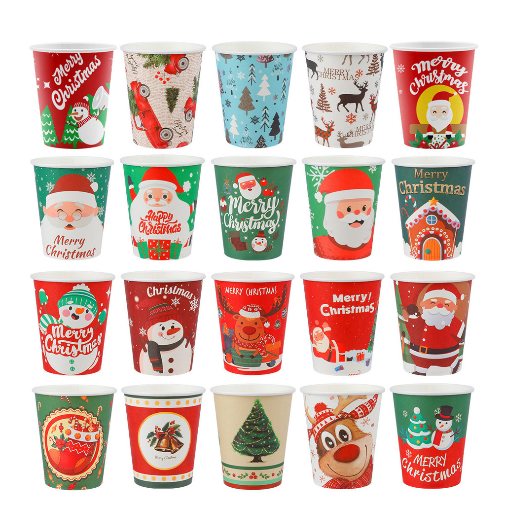 20ชิ้นคริสต์มาสถ้วยกระดาษพรรคทิ้งถ้วยนมชากาแฟเหตุการณ์อาหารค่ําเครื่องดื่มร้อนถ้วยเครื่องดื่มเย็นถ้วยวันหยุดตกแต่ง