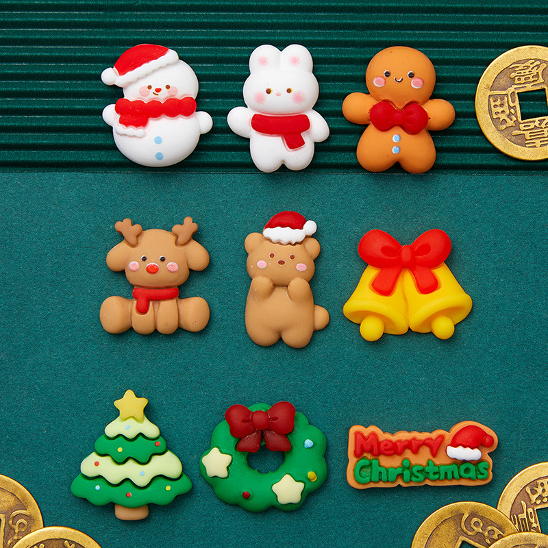 10 ชิ้น/เซ็ต Xmas Merry Christmas เรซิ่น DIY เคสโทรศัพท์ตกแต่งสําหรับคลิปผมเด็กทําเครื่องเขียนกล่องวัสดุ