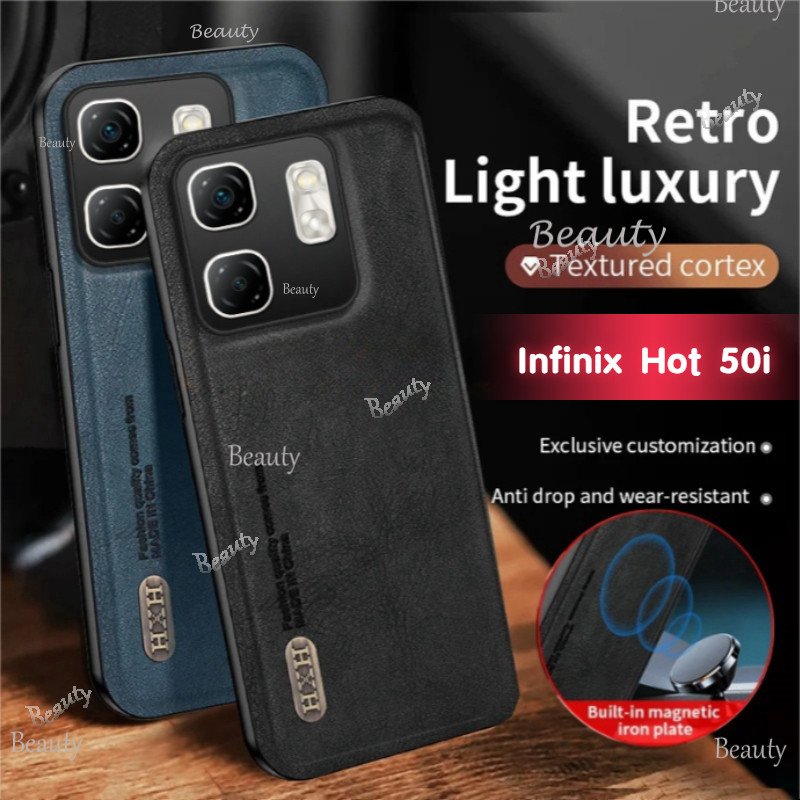 หรูหราปลอกหนังสําหรับ Infinix Hot 50i 4G 2024 เคสโทรศัพท์สําหรับ Infinix Hot 50 50i 50Pro Plus Hot50 Hot40 40Pro 40i Frosted Anti Fall แม่เหล็กดูดกันกระแทกนุ่มปกหลัง