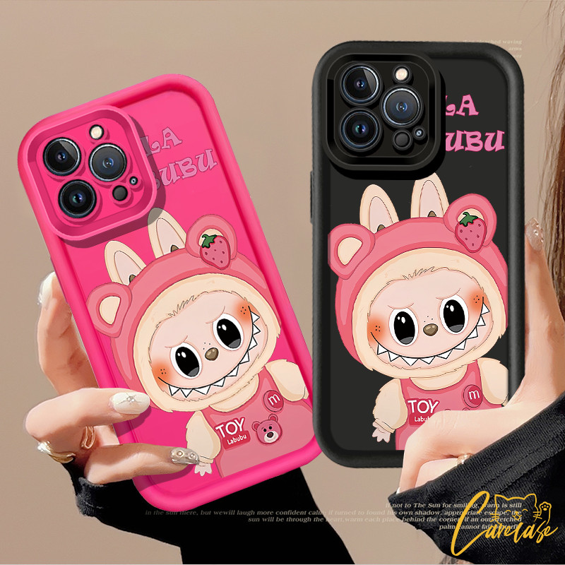 เคสโทรศัพท์สําหรับ OPPO F5 Youth F7 F9 F11 Pro F17 Pro F19 Pro F21 Pro ﻿ น่ารักสีชมพูสตรอเบอร์รี่หมีล็อตโซ่เสื้อลาบู ซิลิโคนกันกระแทกกันฝุ่น