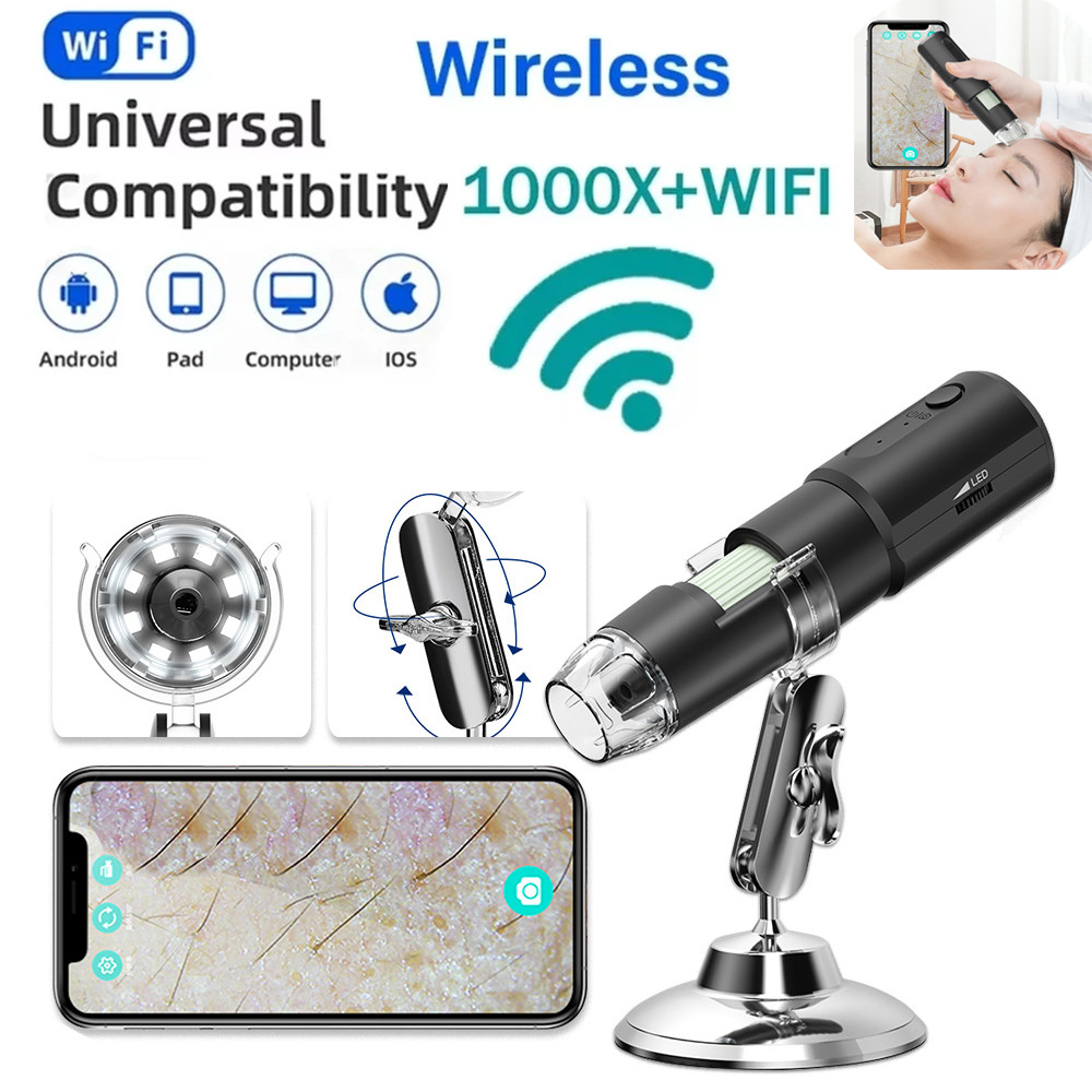 ไร้สาย Dermatoscope หนังศีรษะผิวเครื่องวิเคราะห์เครื่อง 1000X เครื่องวิเคราะห์ใบหน้าและร่างกายอิเล็กทรอนิกส์กล้องจุลทรรศน์ความงามสุขภาพอาชีพ