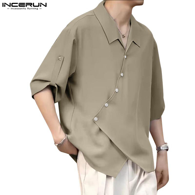 ไม่แน่นอน ผู้ชายเกาหลีลําลองเปิดลงปกเสื้อครึ่งแขนหลวม