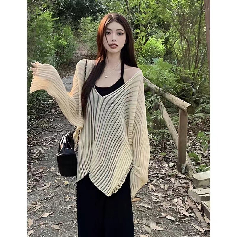เสื้อคอวีแบบบางชุดเดรสสายคล้องคอชุดสองชิ้นชุดชาสำหรับคนตัวเล็กในฤดูร้อนสำหรับผู้หญิง