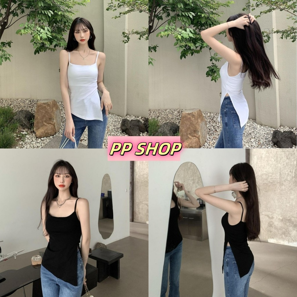 PP Shop​ ​​​พร้อมส่ง เสื้อสายเดี่ยว ใส่สบาย สีพื้น สไตล์ลำลอง เสื้อแฟชั่น ผ่าด้านข้าง น่ารักๆ#11059