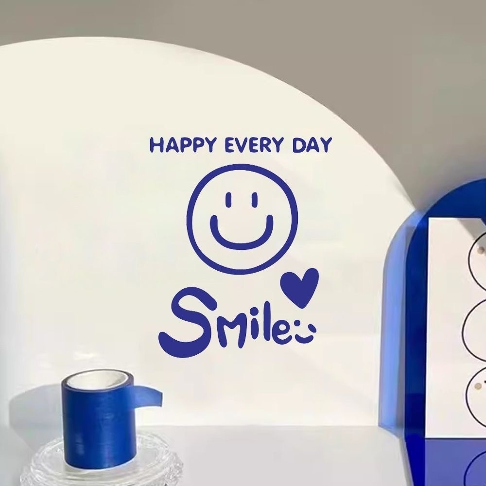 ยิ้มมีความสุข INS ยิ้มสติ๊กเกอร์ติดผนังชานมกาแฟร้านเสื้อผ้าหน้าต่างกระจกตกแต่งผนังพื้นหลัง