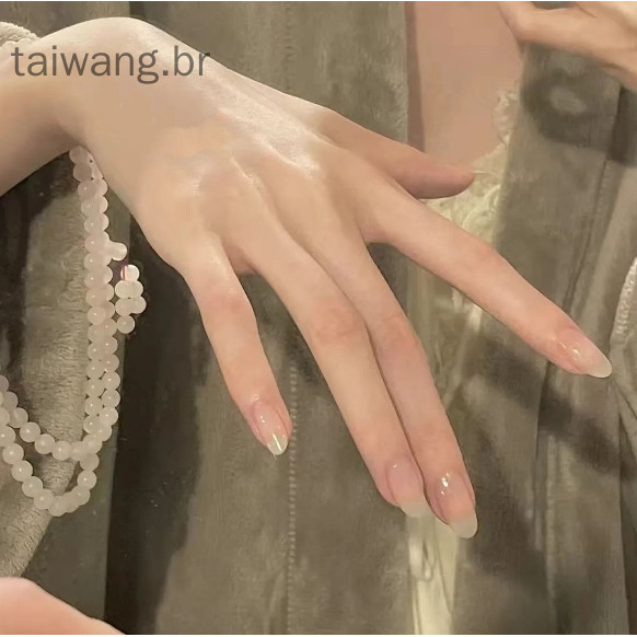 เล็บปลอม เล็บปลอมธรรมชาติเปลือย 24 ชิ้นพร้อมกาวเล็บปลอมเหมือนจริงกดบนเล็บ - รูปที่ 4