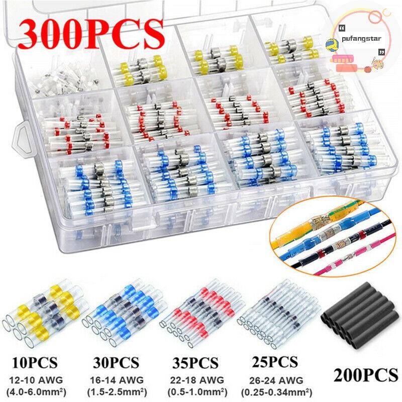 Pufangstar 300PCS กันน้ําบัดกรีขั้วต่อสายไฟและความร้อนหดก้น Crimp Connectors TH