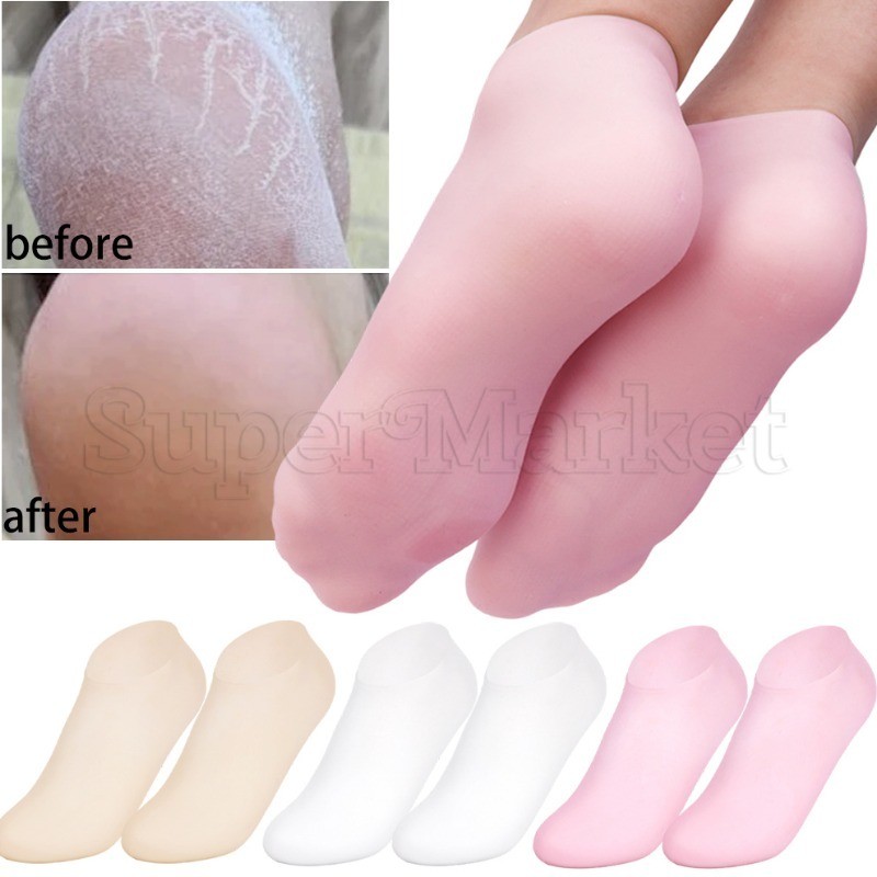 [ ที่โดดเด่น ] Silicone Moisturizing Foot Cover - ถุงเท้าเจลขัดผิว - ปลอกมาส์กเท้าป้องกันการแตกร้าว - อุปกรณ์ดูแลเท้า
