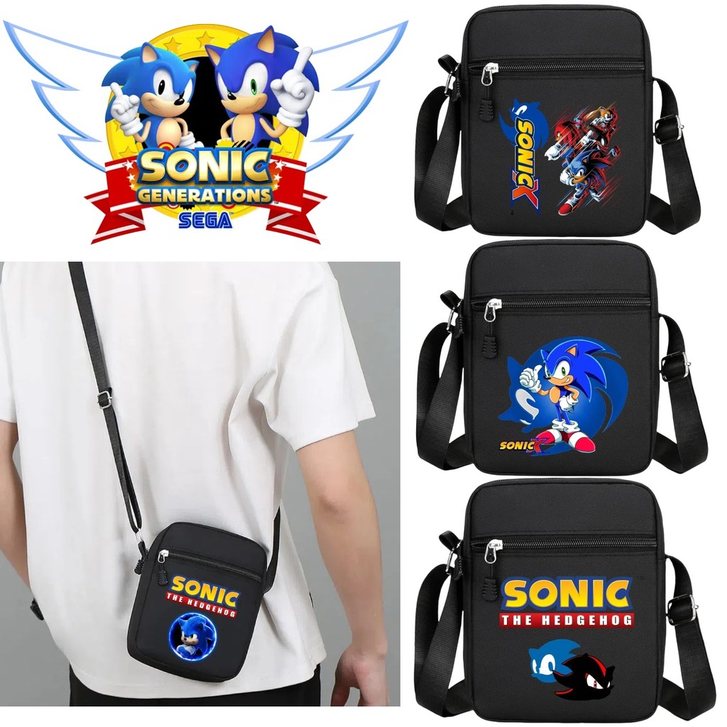 ใหม่ Sonic การ์ตูนพิมพ์ Square Canvas Crossbody Bag สีดํา Multi functional Storage Bag สําหรับทุกวันแฟชั่น Dressing