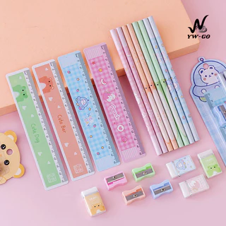 ชุดเครื่องเขียน แพ็ค 5 ชิ้น (ดินสอ x2 ยางลบ ไม้บรรทัด กบเหลา) อุปกรณ์การเรียน (พร้อมส่งค่ะ) BS33