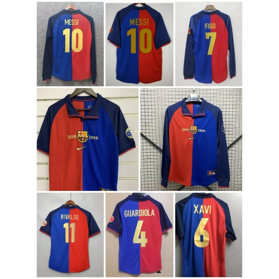 1899-1999 เสื้อยืดฟุตบอลแขนยาว/แขนสั้น บาร์เซโลนา คุณภาพสูง