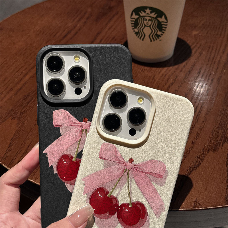 สีชมพูbowknotสีแดงเชอร์รี่เคสโทรศัพท์นุ่มเข้ากันได้สําหรับiphone 11 12 14 13 15 16 Pro X XS Max XR 7 8 PlusปลอกกันกระแทกTPUฝาครอบป้องกันกล้อง